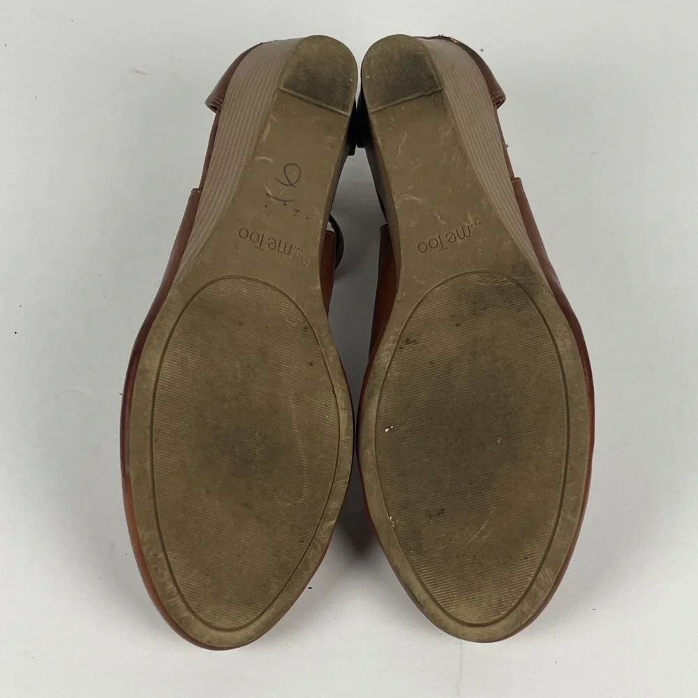 GUC Me Too Morgan Women Size 10W Tan Brown Faux Leather Ankle Strap Wedge Heels